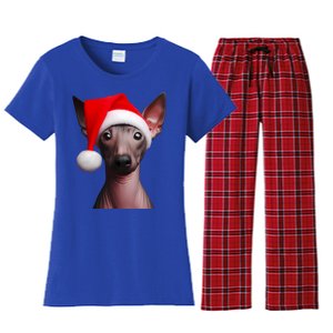 American Hairless Terrier With Santa Hat Christmas Dog Mom Meaningful Gift Women's Flannel Pajama Set