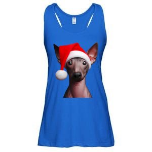 American Hairless Terrier With Santa Hat Christmas Dog Mom Meaningful Gift Ladies Essential Flowy Tank