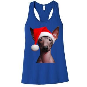 American Hairless Terrier With Santa Hat Christmas Dog Mom Meaningful Gift Women's Racerback Tank