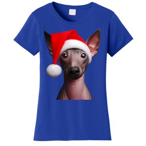 American Hairless Terrier With Santa Hat Christmas Dog Mom Meaningful Gift Women's T-Shirt