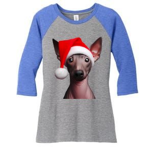 American Hairless Terrier With Santa Hat Christmas Dog Mom Meaningful Gift Women's Tri-Blend 3/4-Sleeve Raglan Shirt