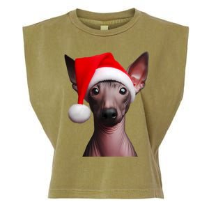 American Hairless Terrier With Santa Hat Christmas Dog Mom Meaningful Gift Garment-Dyed Women's Muscle Tee