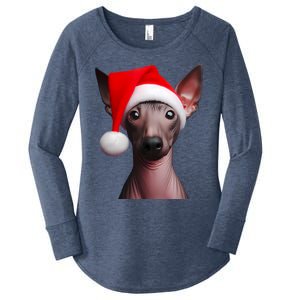 American Hairless Terrier With Santa Hat Christmas Dog Mom Meaningful Gift Women's Perfect Tri Tunic Long Sleeve Shirt