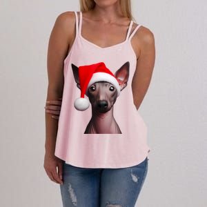 American Hairless Terrier With Santa Hat Christmas Dog Mom Meaningful Gift Women's Strappy Tank