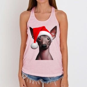 American Hairless Terrier With Santa Hat Christmas Dog Mom Meaningful Gift Women's Knotted Racerback Tank