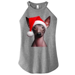 American Hairless Terrier With Santa Hat Christmas Dog Mom Meaningful Gift Women's Perfect Tri Rocker Tank