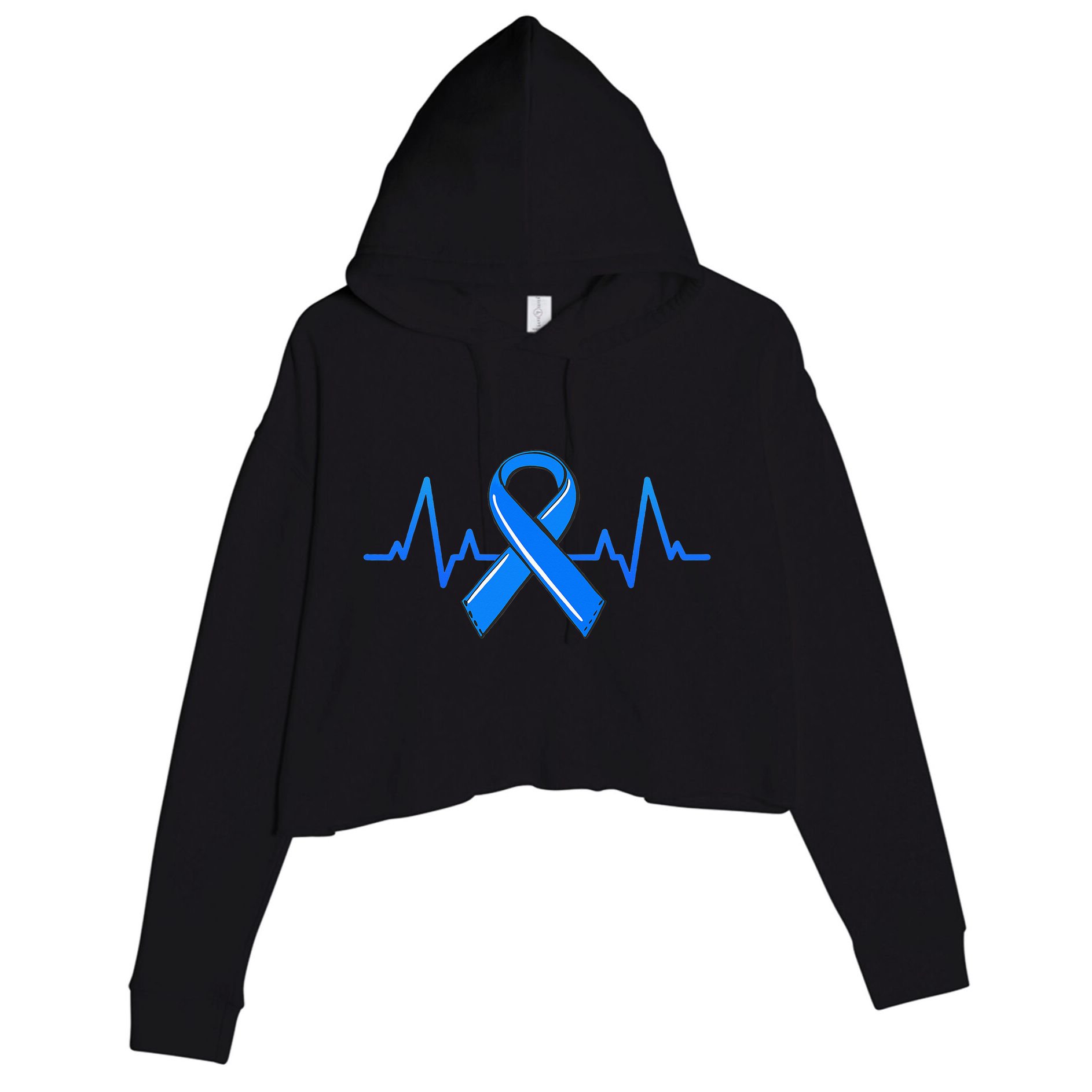 ALS Heartbeat Tee Family Blue Ribbon Awareness Warrior Crop Fleece Hoodie