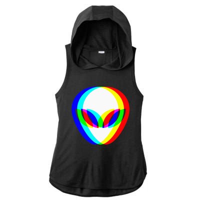 Alien Head Trippy Vaporwave Techno Rave Edm Music Festival Ladies PosiCharge Tri-Blend Wicking Draft Hoodie Tank