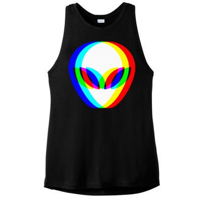 Alien Head Trippy Vaporwave Techno Rave Edm Music Festival Ladies PosiCharge Tri-Blend Wicking Tank