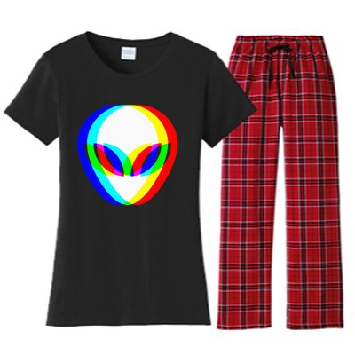 Alien Head Trippy Vaporwave Techno Rave Edm Music Festival Women's Flannel Pajama Set