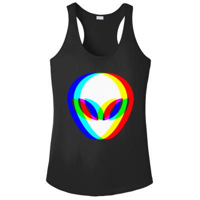 Alien Head Trippy Vaporwave Techno Rave Edm Music Festival Ladies PosiCharge Competitor Racerback Tank