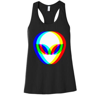 Alien Head Trippy Vaporwave Techno Rave Edm Music Festival Women's Racerback Tank