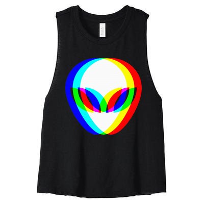 Alien Head Trippy Vaporwave Techno Rave Edm Music Festival Women's Racerback Cropped Tank