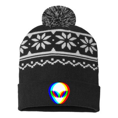 Alien Head Trippy Vaporwave Techno Rave Edm Music Festival USA-Made Snowflake Beanie