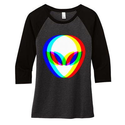 Alien Head Trippy Vaporwave Techno Rave Edm Music Festival Women's Tri-Blend 3/4-Sleeve Raglan Shirt