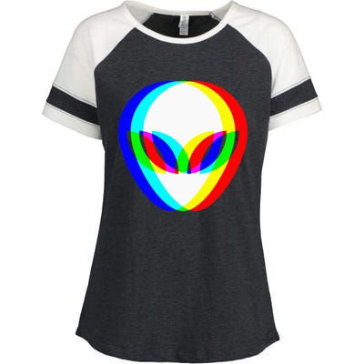 Alien Head Trippy Vaporwave Techno Rave Edm Music Festival Enza Ladies Jersey Colorblock Tee