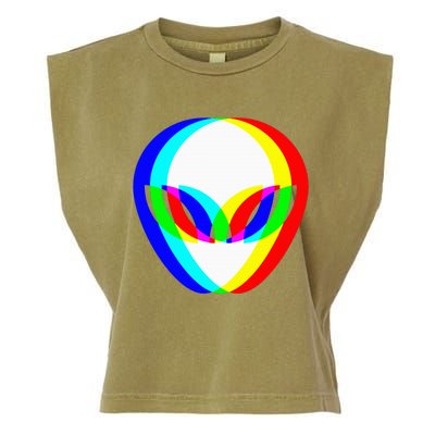 Alien Head Trippy Vaporwave Techno Rave Edm Music Festival Garment-Dyed Women's Muscle Tee