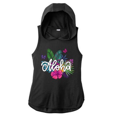 Aloha Hawaii Tropical Beach Ladies PosiCharge Tri-Blend Wicking Draft Hoodie Tank