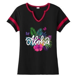 Aloha Hawaii Tropical Beach Ladies Halftime Notch Neck Tee