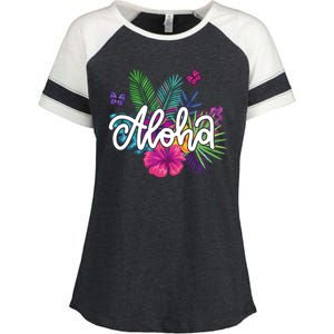 Aloha Hawaii Tropical Beach Enza Ladies Jersey Colorblock Tee