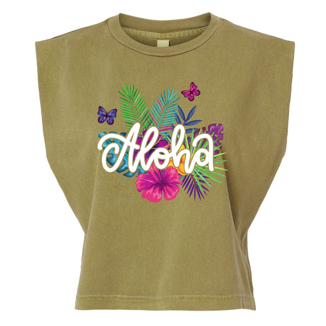 Aloha Hawaii Tropical Beach Garment-Dyed Women's Muscle Tee