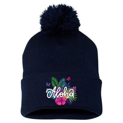 Aloha Hawaii Tropical Beach Pom Pom 12in Knit Beanie