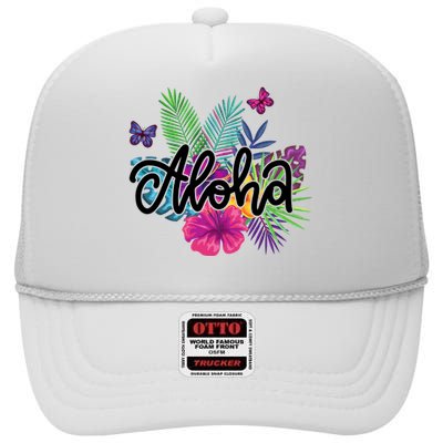 Aloha Hawaii Tropical Beach High Crown Mesh Back Trucker Hat