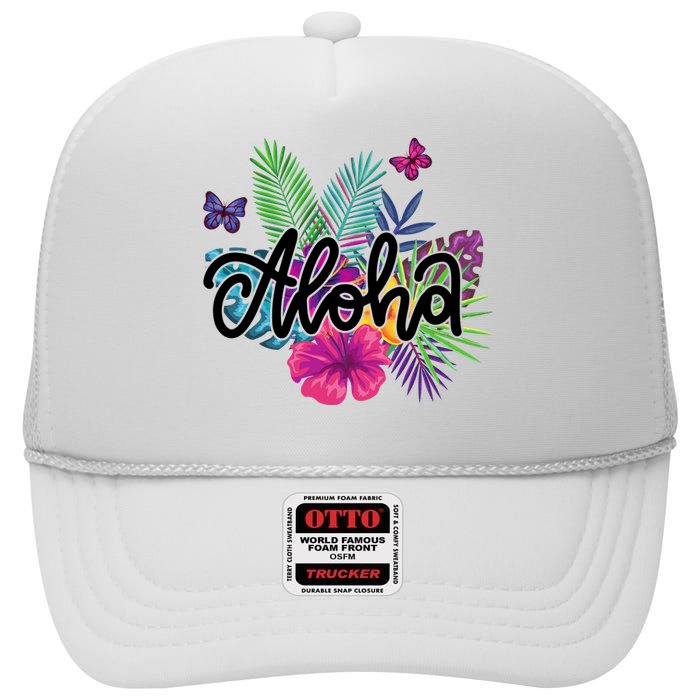 Aloha Hawaii Tropical Beach High Crown Mesh Back Trucker Hat