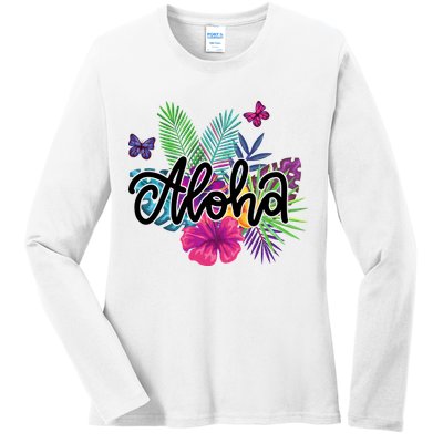Aloha Hawaii Tropical Beach Ladies Long Sleeve Shirt