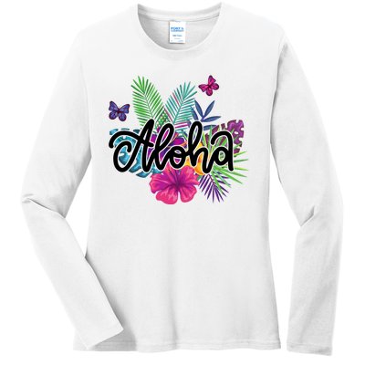 Aloha Hawaii Tropical Beach Ladies Long Sleeve Shirt