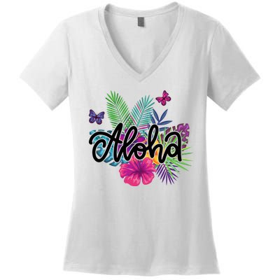 Aloha Hawaii Tropical Beach Women's V-Neck T-Shirt