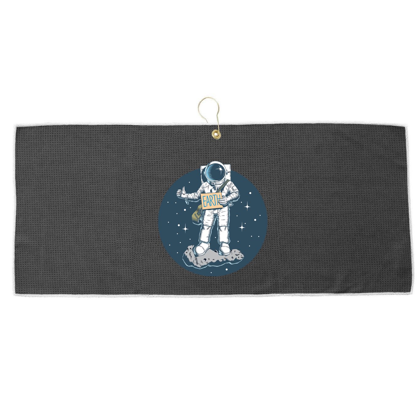 Astronaut Hitchhiking To Earth Large Microfiber Waffle Golf Towel