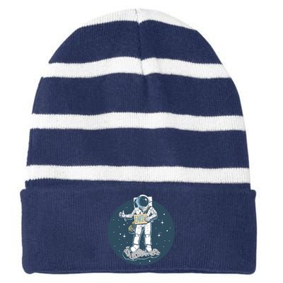 Astronaut Hitchhiking To Earth Striped Beanie with Solid Band