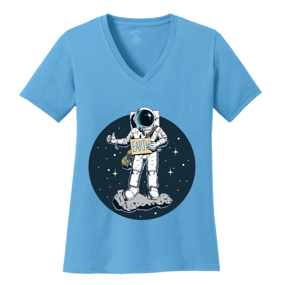 Astronaut Hitchhiking To Earth Women's V-Neck T-Shirt