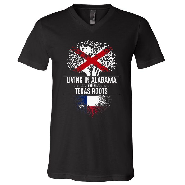 Alabama Home Texas Roots State Tree Flag Love Gift V-Neck T-Shirt