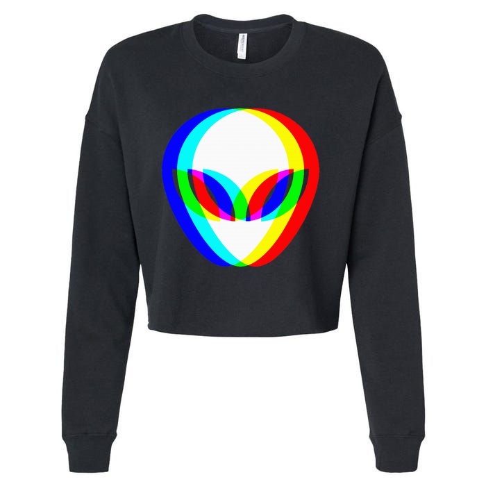 Alien Head Trippy Vaporwave Techno Rave Edm Cropped Pullover Crew