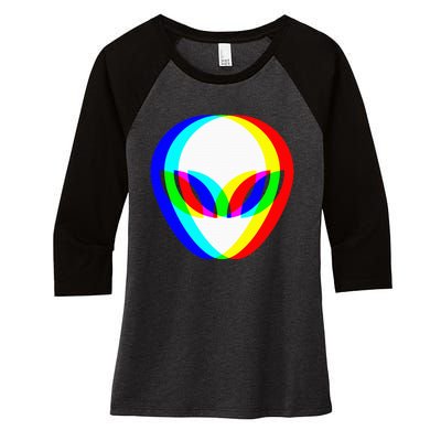 Alien Head Trippy Vaporwave Techno Rave Edm Women's Tri-Blend 3/4-Sleeve Raglan Shirt