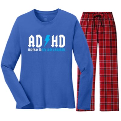 Adhd Highway To Hey Look A Squirrel Funny Adhd Funny Gift Women's Long Sleeve Flannel Pajama Set 