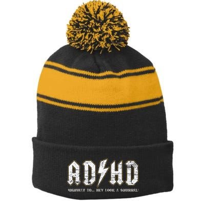 Adhd Highway To Hey Look A Squirrel Hyperactivity Disorder Stripe Pom Pom Beanie