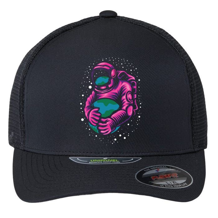 Astronaut Holding The Earth Close Flexfit Unipanel Trucker Cap