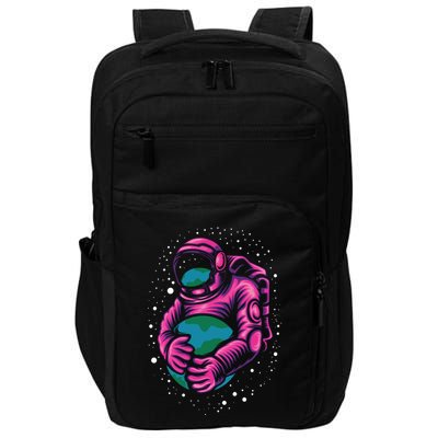 Astronaut Holding The Earth Close Impact Tech Backpack