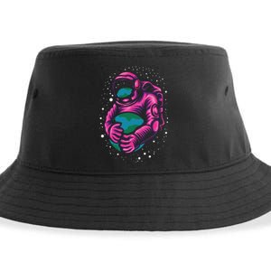 Astronaut Holding The Earth Close Sustainable Bucket Hat