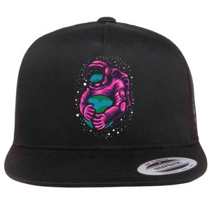 Astronaut Holding The Earth Close Flat Bill Trucker Hat