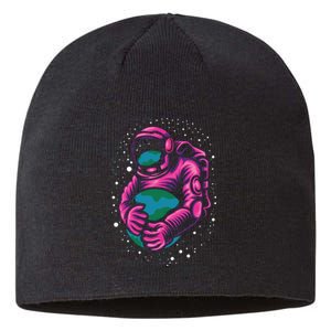 Astronaut Holding The Earth Close Sustainable Beanie