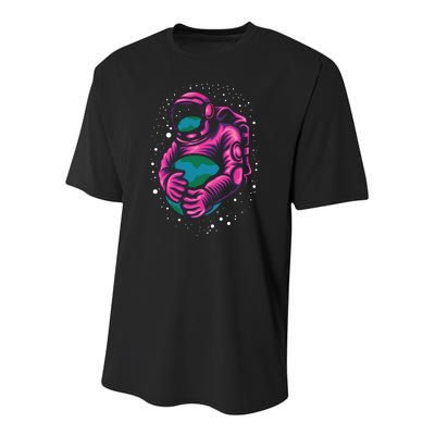 Astronaut Holding The Earth Close Youth Performance Sprint T-Shirt