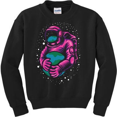 Astronaut Holding The Earth Close Kids Sweatshirt