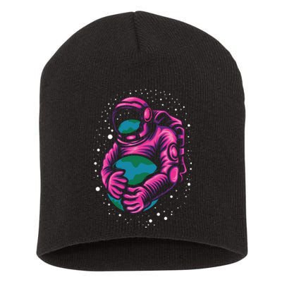 Astronaut Holding The Earth Close Short Acrylic Beanie