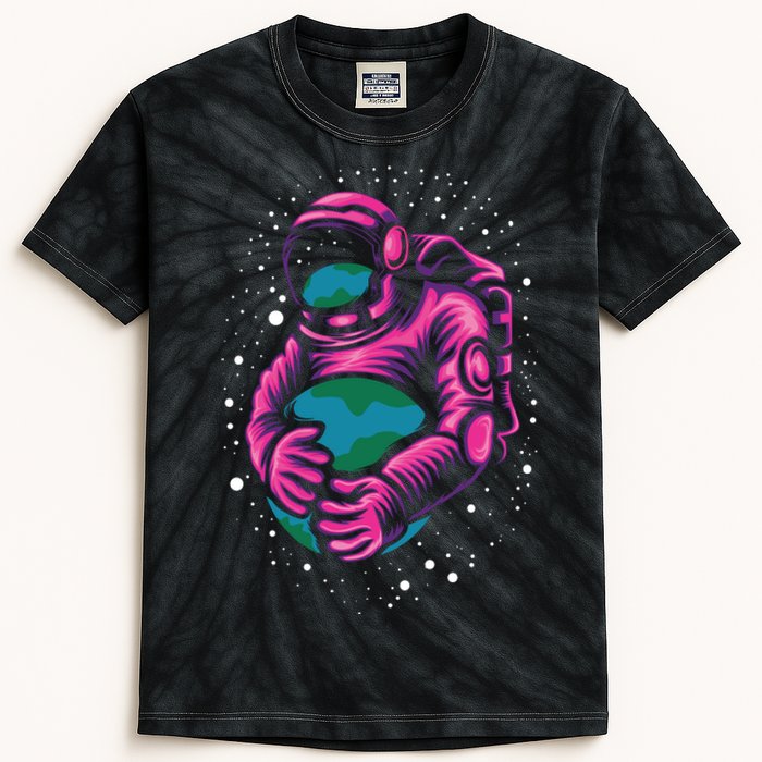 Astronaut Holding The Earth Close Kids Tie-Dye T-Shirt