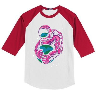 Astronaut Holding The Earth Close Kids Colorblock Raglan Jersey