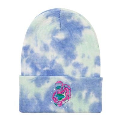 Astronaut Holding The Earth Close Tie Dye 12in Knit Beanie